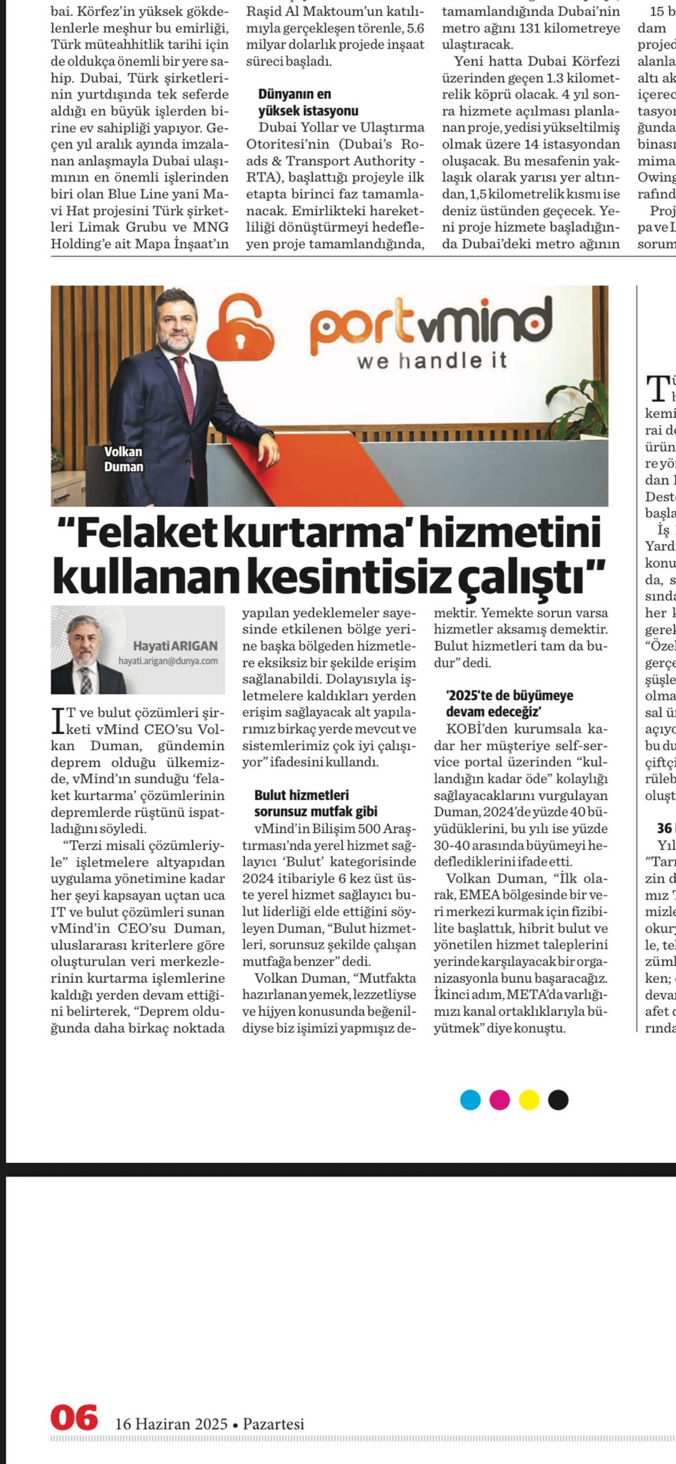 "Kesintisiz Hizmetin Güvencesi: vMind ile Felaket Senaryolarına Karşı Hazırlıklı Olun" Dünya Gazetesi Röportajı
